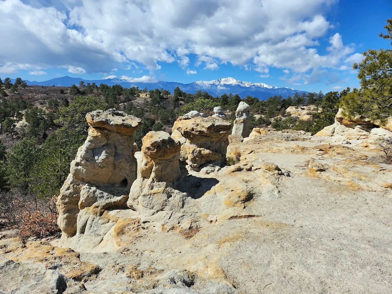 Palmer Park rock formations overlooking Pikes Peak in Colorado Springs